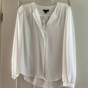 NWT J. Crew Ivory Scalloped Edge Top S